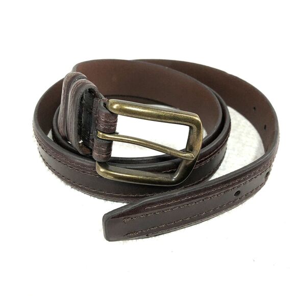Unbranded Other - Genuine leather dress belt men’s 42 dark brown brass buckle stitch accent